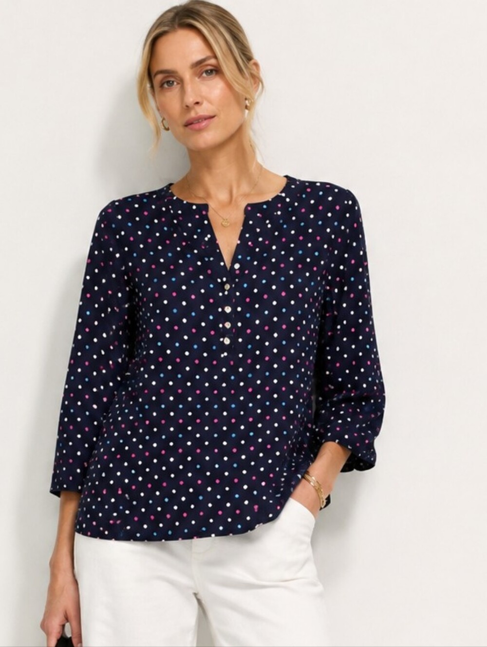 Talbots Multi-color Dot Pullover Blouse Long Sleeve